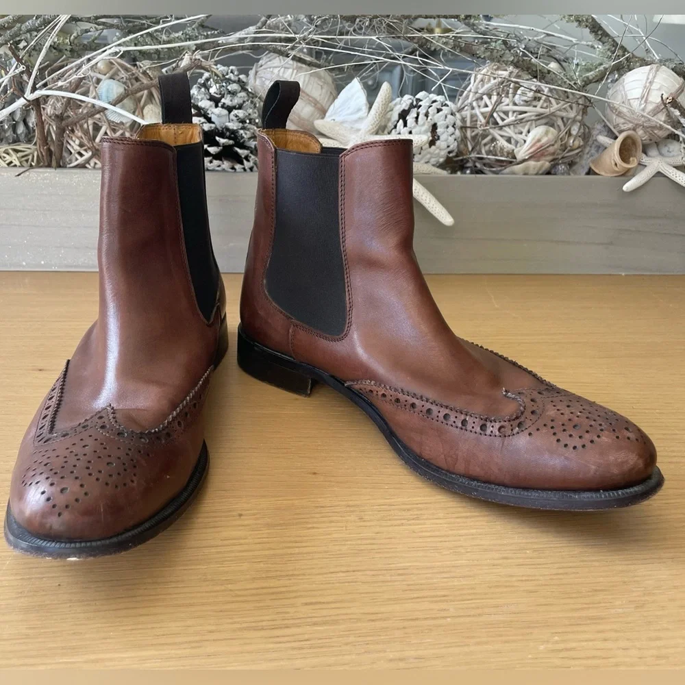 OTISOPSE BROWN LEATHER ANKLE BOOTS SIZE EU 43 US 10 ITALY